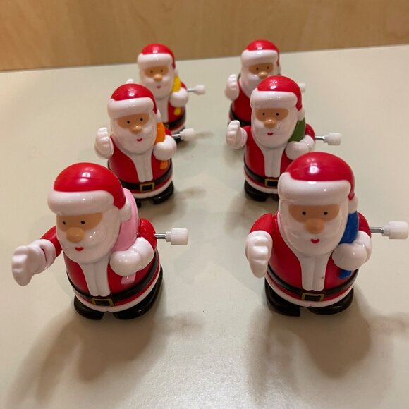 Set Of 6 Wind-Up Santa Claus Toys With Colorful Backpacks - Picture 3 of 5